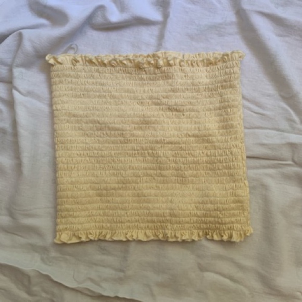 Smocked lettuce edge light yellow tube top